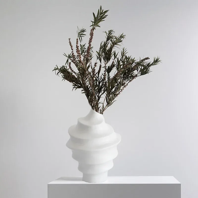 Ceramic Vase Geometric Spiral Conch Ornaments Flower Vase Ceramic Handicrafts Flowerpot Home Decoration Accessories