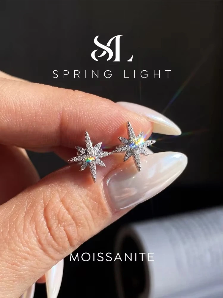 Brillante Echte Moissanit-Diamant-Ohrringe mit Sternen-Spikes für Damen, Hochzeit, Hochzeitstag, Hochwertiger Modeschmuck – Detail 3