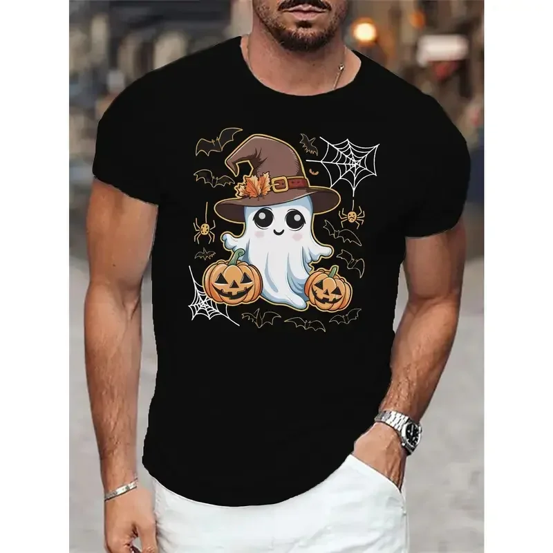 Ghost Cowgirl Halloween Graphic T-Shirt, Cute Pumpkin Western Spooky Tee for Men