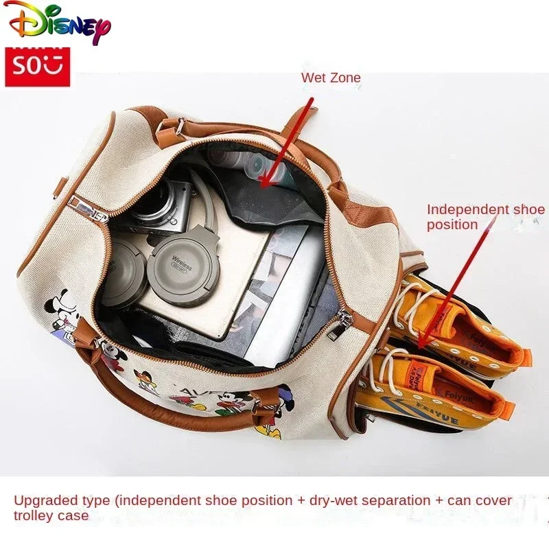 Disney Fashion Canvas Mickey Printed Travel Handbag Student Large Capacity Casual Storage Luggage Bag