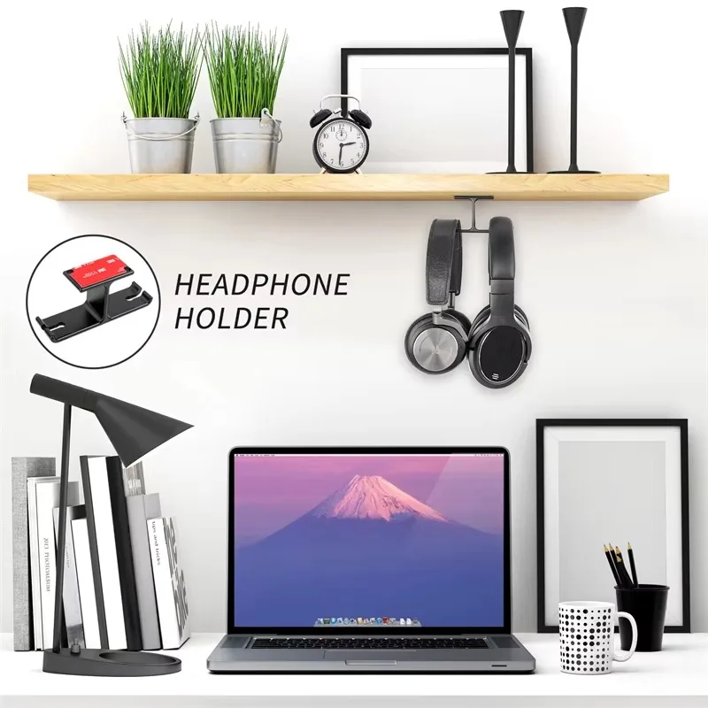 No Drilling Under Desk Earphone Holder 2 In 1 Space Saving PC Gaming Headset Hooks For Home And Office Creative Display Bracket