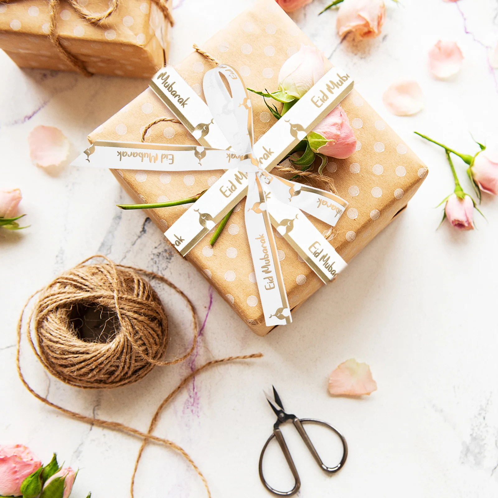 

Decorative Ribbon for Eid Gift Wrapping White Polyester Thick Printed Ribbons Party Supplies Holiday Crafts Wreath Making