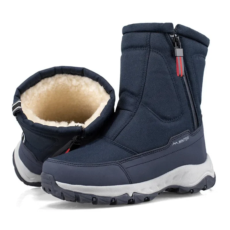 Botas impermeables de algodón para hombre, zapatos altos de felpa, botas de nieve antideslizantes para exteriores, zapatos de senderismo para hombre, Invierno