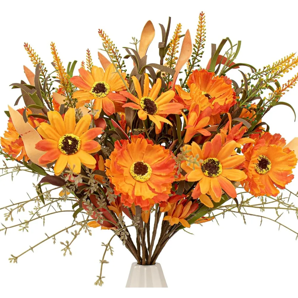 

VioletEverGarden 12 Pack Artificial Fall Flowers Orange Fall Floral Stems 17 Inch Forsythia Picks with Sunflower and Daisy for