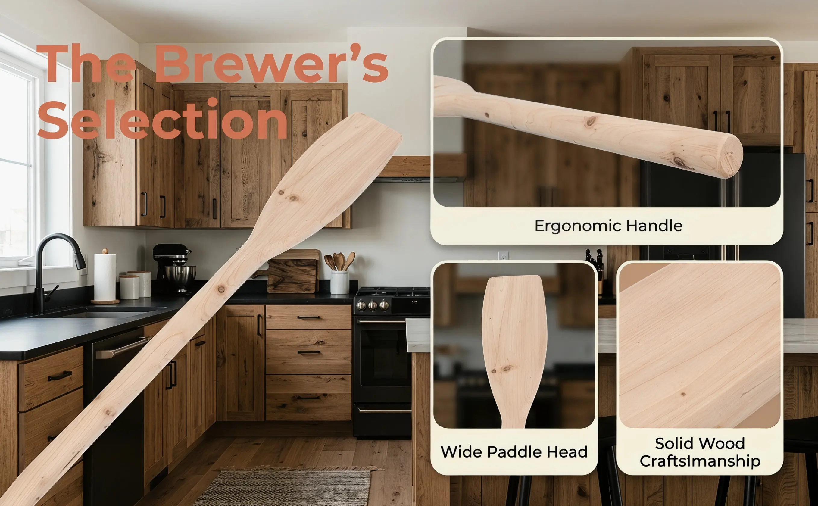 Wood Mixing Stir Paddle 27.5 Inch Ergonomic Handle for Brewing Fermentation Fruit Wine Mashing Large Batch Boil Big Stock Pots