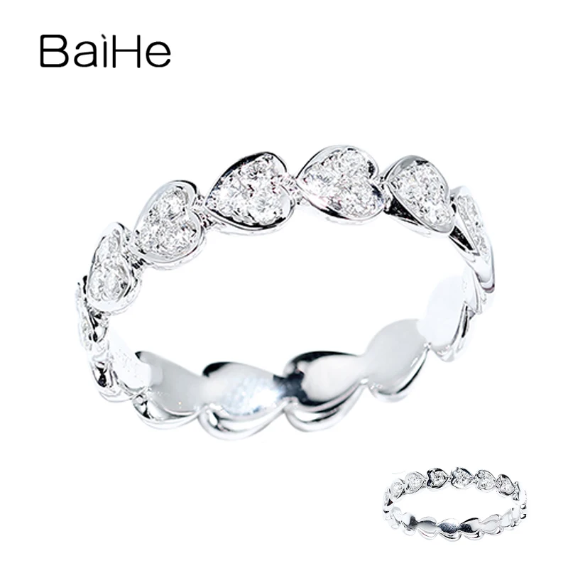 

BAIHE Solid 14K White Gold 0.26ct/0.10ct H/SI Natural Diamond Sweet Cute Peach Heart Ring Women Wedding Fine Jewelry Anillo