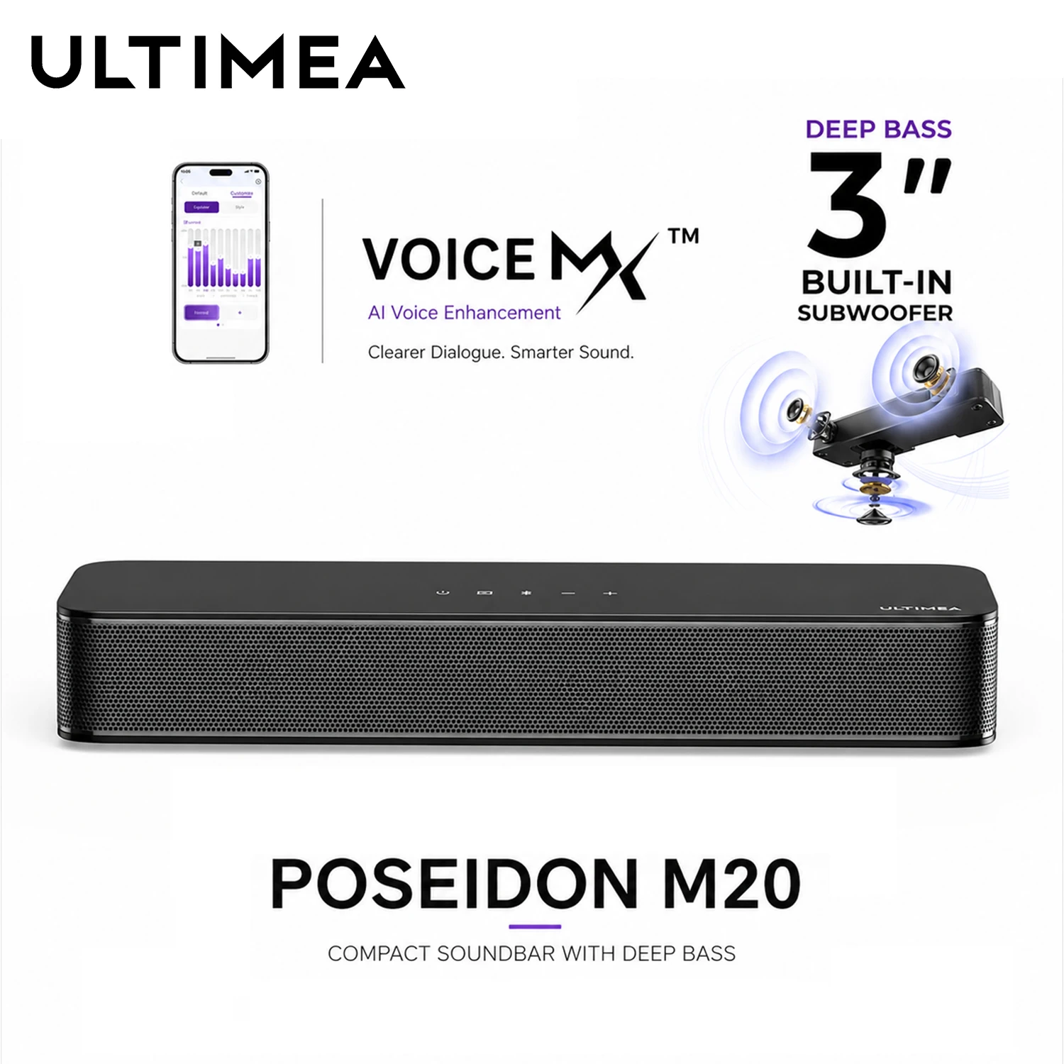 

ULTIMEA 2.1 Channel 120W Compact Soundbar for TV and PC Gaming, 3-Inch Built-in Subwoofer, Bluetooth 5.4