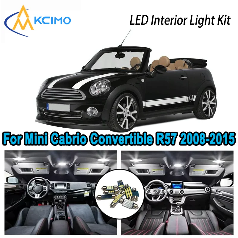 Wysokiej jakości zestaw oświetlenia LED do wnętrza Mini Cabrio Convertible R57 2008-2015 2009 Premium, bezbłędne lampki sufitowe, mapowe i bagażnikowe, oświetlenie samochodowe.