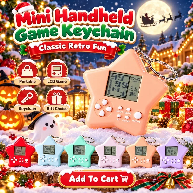Compact Mini Handheld Tetris Game Console Keychain Classic Nostalgic Electronic Gaming Toy