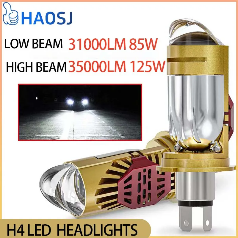 

HAOSJ H4 Lens Bi LED Car Led Headlight Bulb Canbus Automatic Motorcycle Turbo Lamp Dual High Low Beam 12V 350000LM 125W