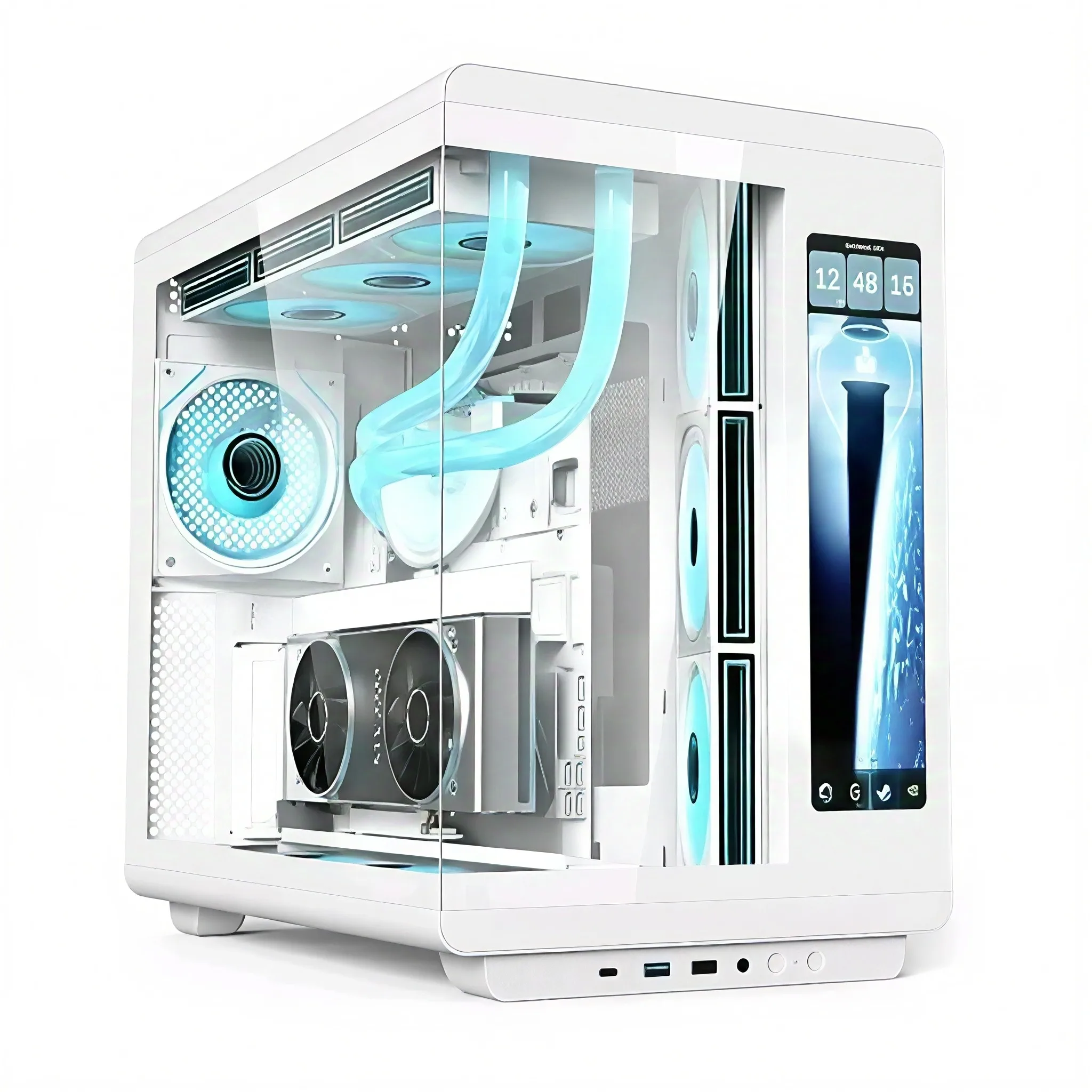 CH1L for ATX PC Case - Tempered Glass Digital Display Sea View 360 Water Cooling High Airflow with LED Screen