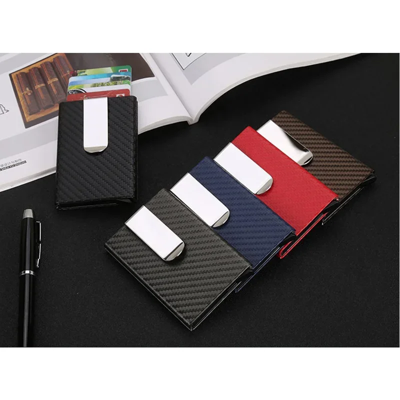 New Buisness Card Holder Carbon Fiber ID Metal Credit Card Wallet Automatic Card Case Designer Aluminum RFID Wallet Cardholder