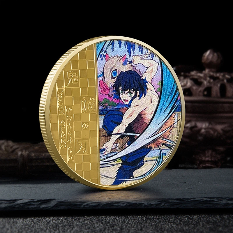 Bandai Demon Slayer Commemorative Coin Tanjiro Nezuko Color Drawing Collection Metal Accessories Animation Products Toys