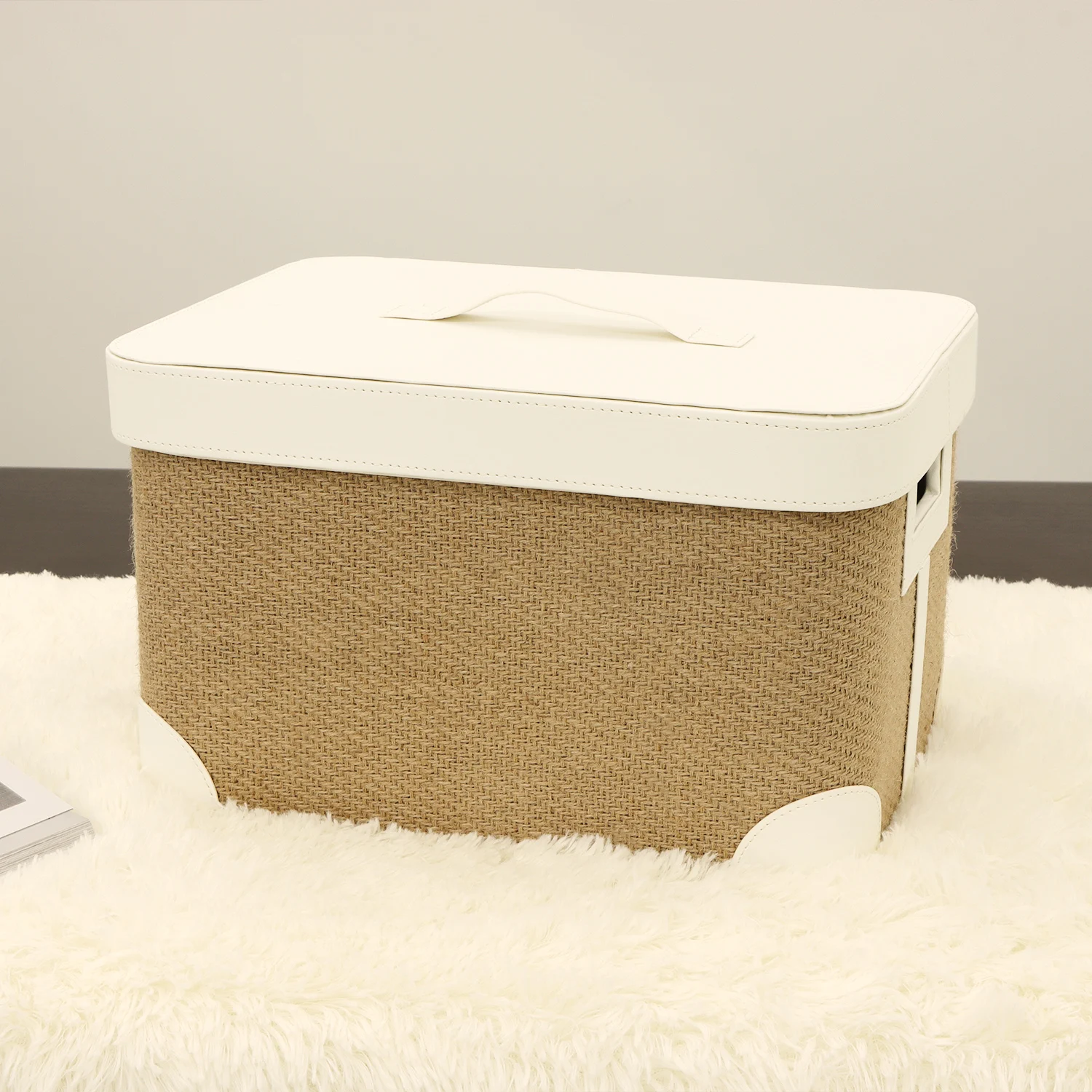 

Household jute hand-woven fiber leather dirty clothes basket basket with lid multi-purpose storage box toys snacks sundries stor