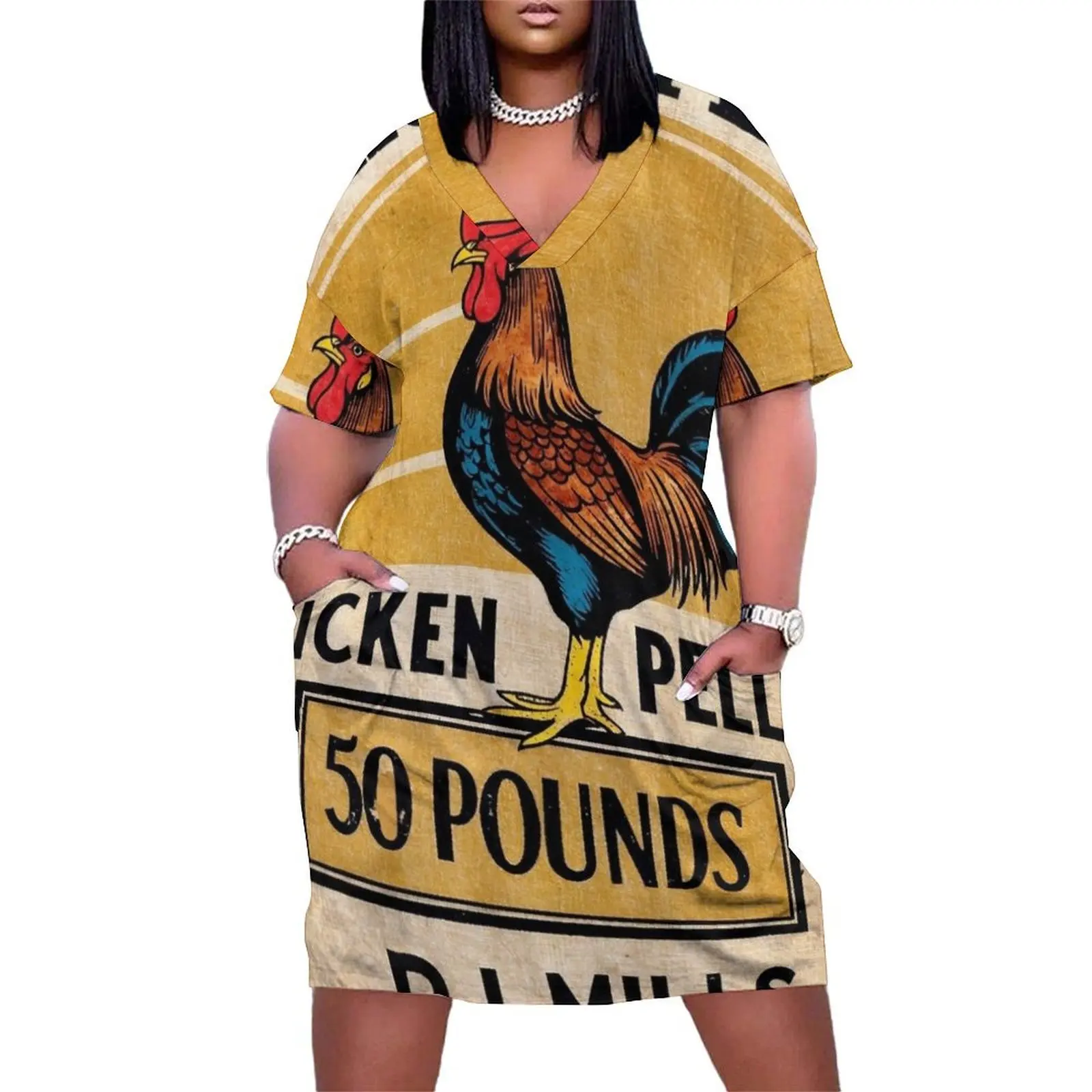 Prairie Farms Rooster Grain Sack Loose Pocket Dress long sleeve dresses Dresses gala dress women summer 2025