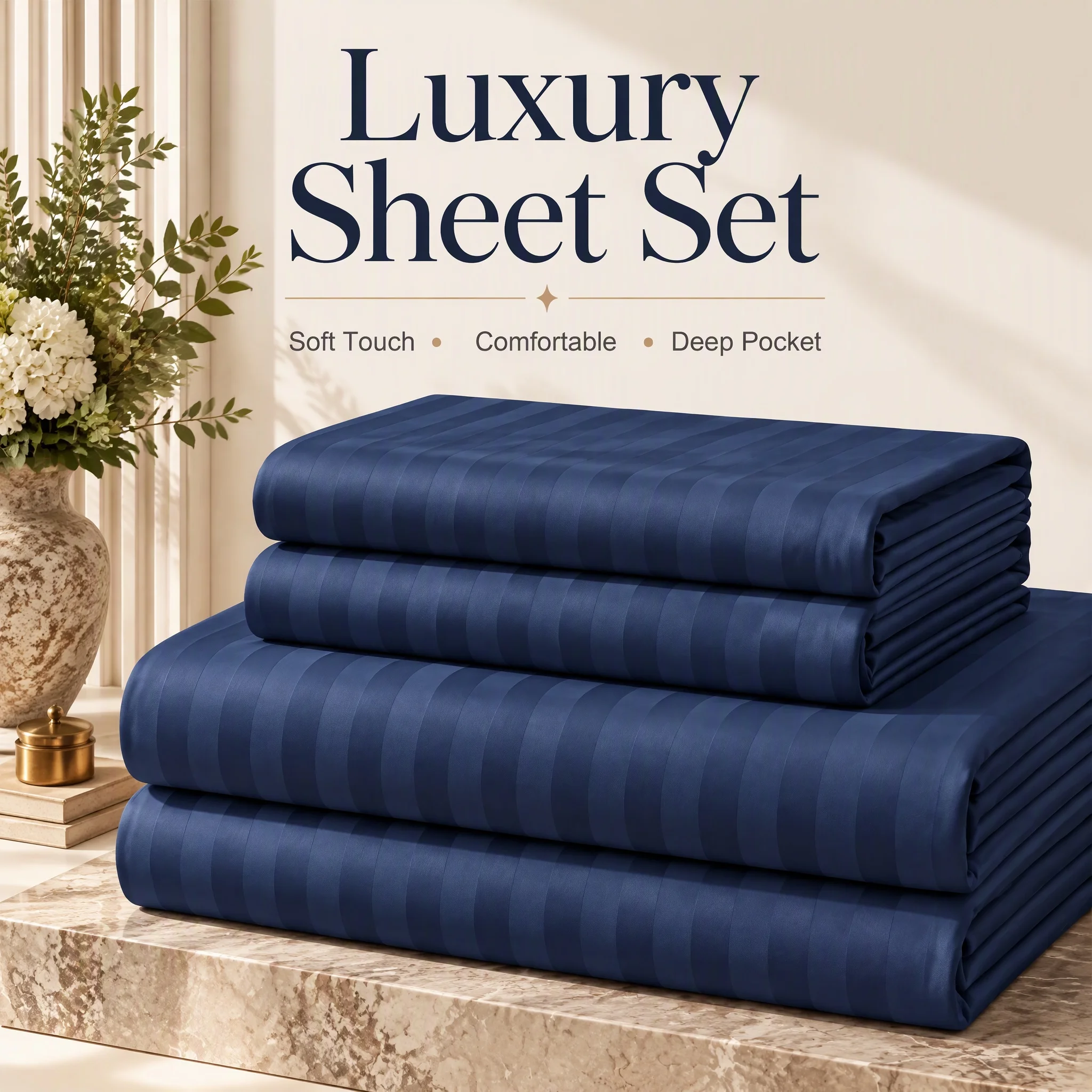 Extra Deep Pocket Striped Bed Sheet Set for Hot Sleepers, Soft Breathable All Season Bedding, Machine Washable, Gender Neutral Dorm Room Bed Linens, Multi Sizes, Random Color