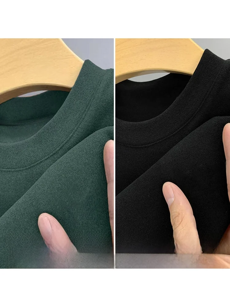 Long Sleeve Double-sided German Velvet Men's T-shirt Loose Casual Base Layer Shirt Warm Inner Wear Comfortable Korean Style