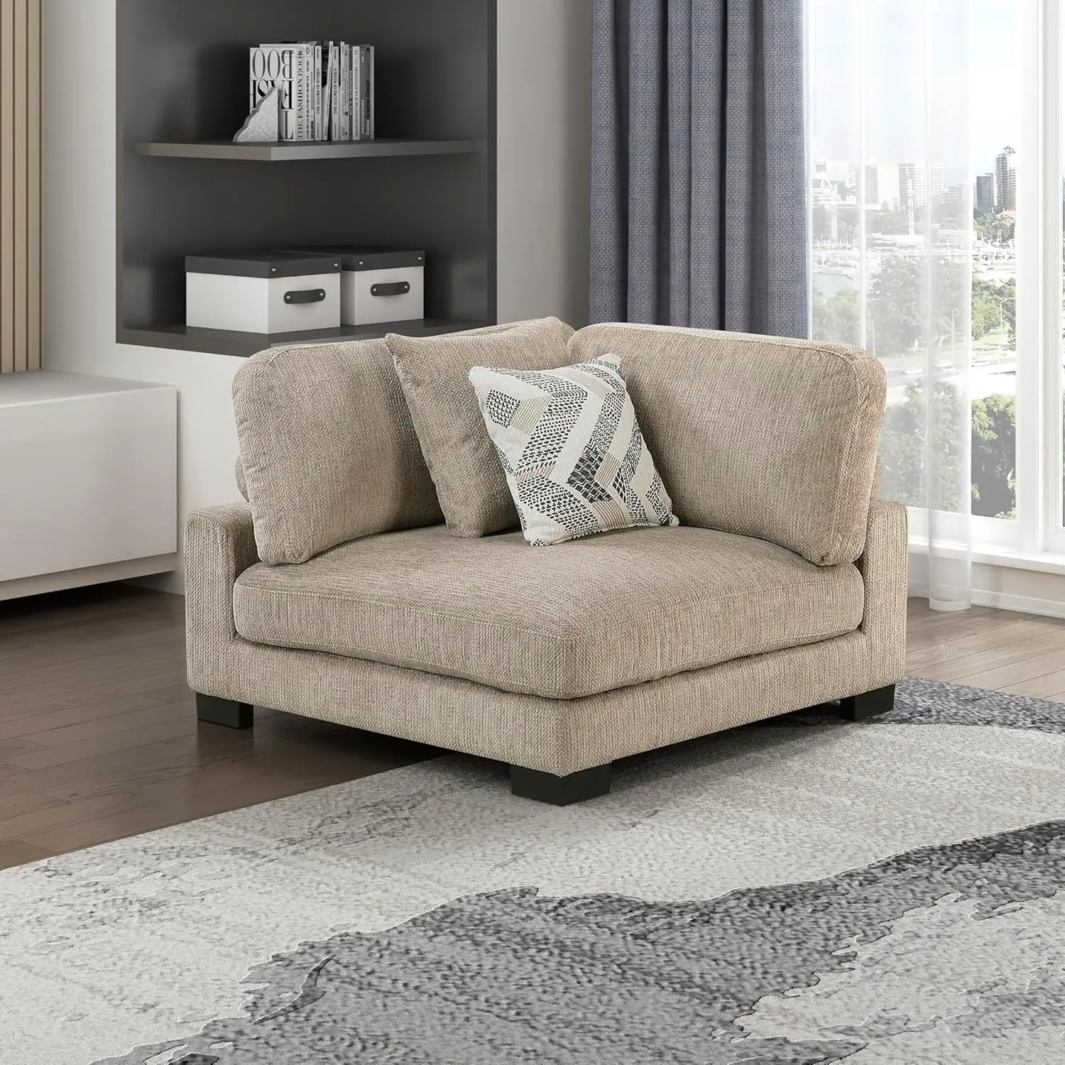 

Модульный секционный диван для гостиной из текстурированной микрофибры, угловой, с двумя подушками, настраиваемый, с обивкой, коричневый