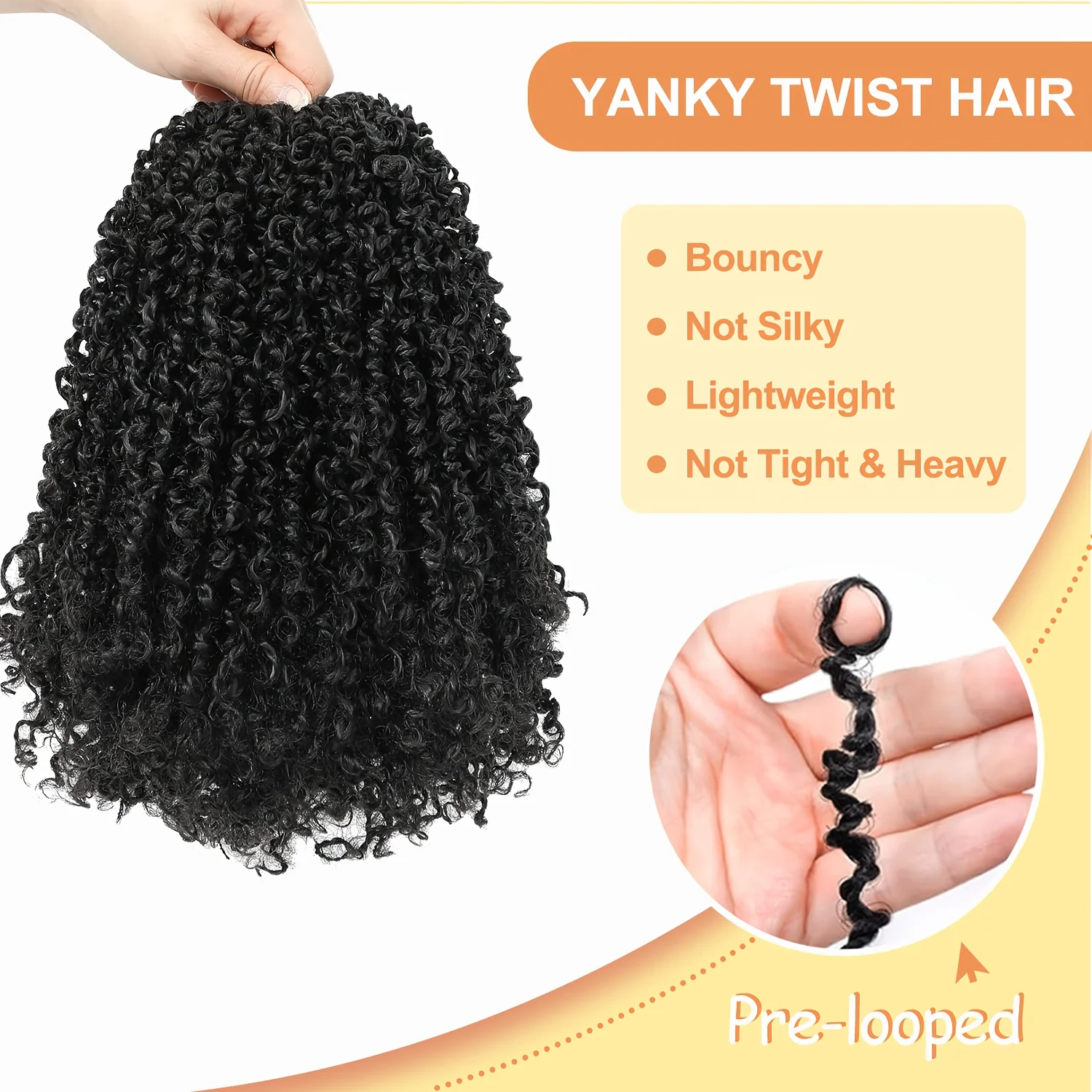 Волосы Yanky Twist Вязаные крючком 12 дюймов, всего 4 упаковки, предварительно скрученные микропружинные твисты, сенегальские волосы в стиле бохо, вязанные крючком, синтетические волосы