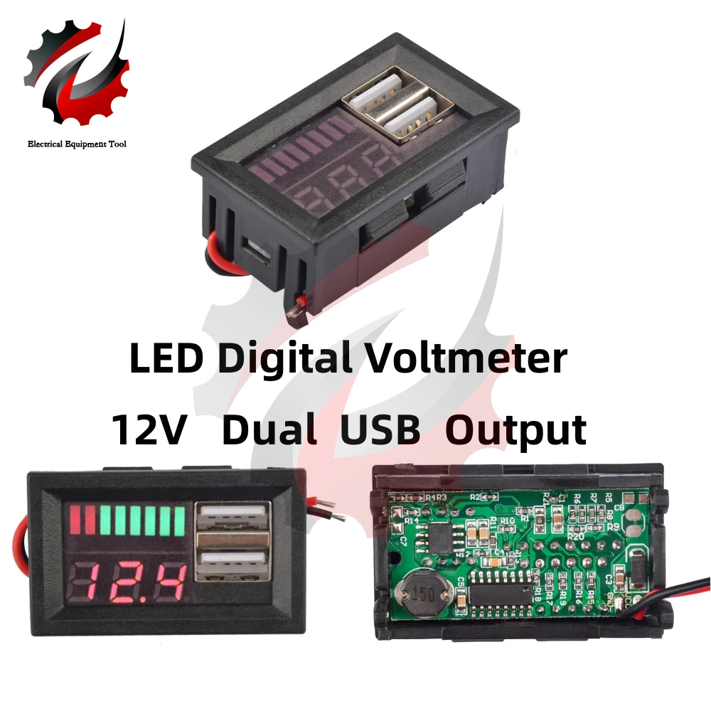 Dual USB Port DC 12V LED Digital Voltmeter 4S Lithium Iron Phosphate Lead Acid Tester for Mobile Phone Adapter USB Output Tester