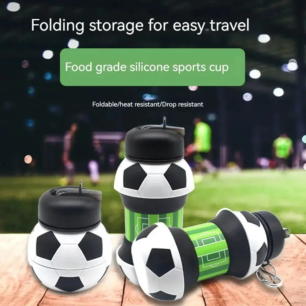 

1 PCS 540ML Outdoor Sports Water Cup Football Basketball Silicone Folding Cup Portable Fall And Leak Proof Christmas Gifts