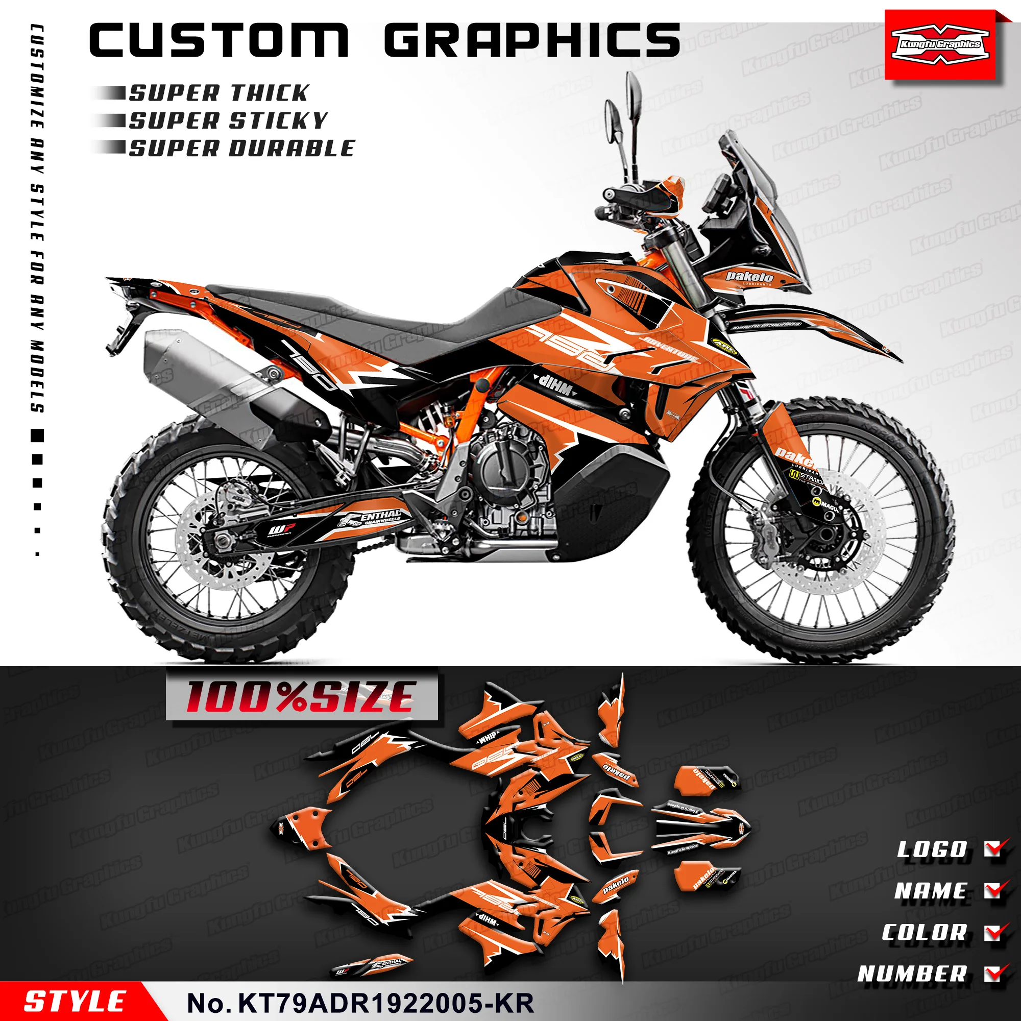 

KUNGFU GRAPHICS Wrapping Vinyl Sticker for KTM 790 890 Adventure R 2019 2020 2021 2022 Orange, Style No.KT79ADR1922005-KR