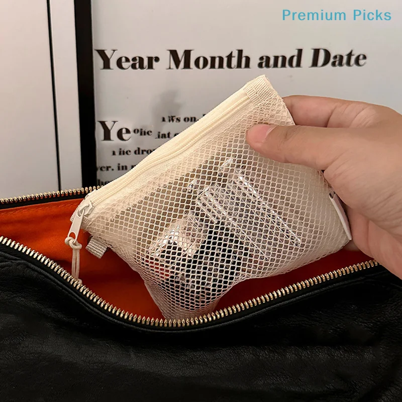 New Travel Makeup Storage Bags Mesh Coin Purse Simple Portable Mini Bag Multi-purpose Square Bag Double-layer Zipper Card Holder