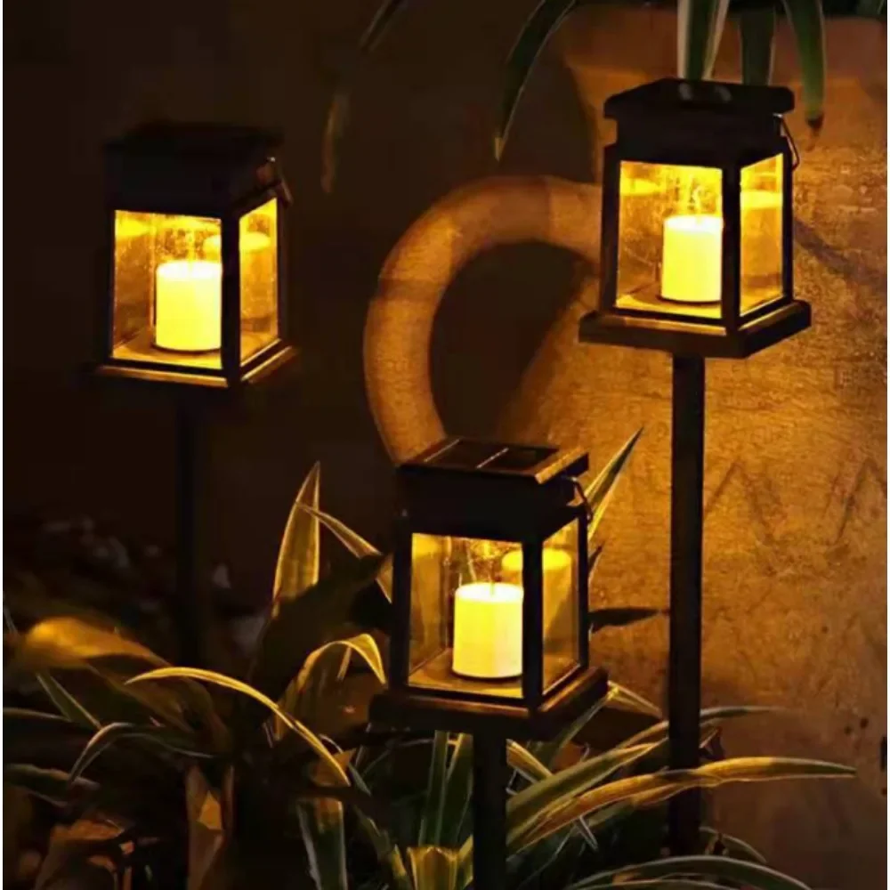 Lámpara LED Retro Solar para césped, farol colgante parpadeante, vela brillante, camino, jardín, decoración de palacio al aire libre, luz impermeable