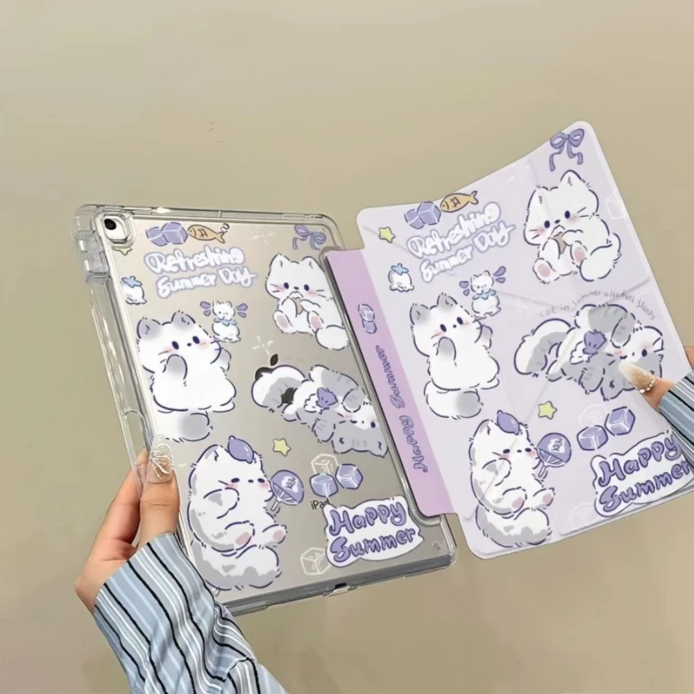 Etui typu 3+Y Cute Cat z uchwytem na ołówek do iPada 2025 11. generacji A16 Pro Air 13 11 M3 M2 M4 2025 12.9" 9 8 7 6 5 4 10 Th Mini 7 6 — zdjęcie produktu 4