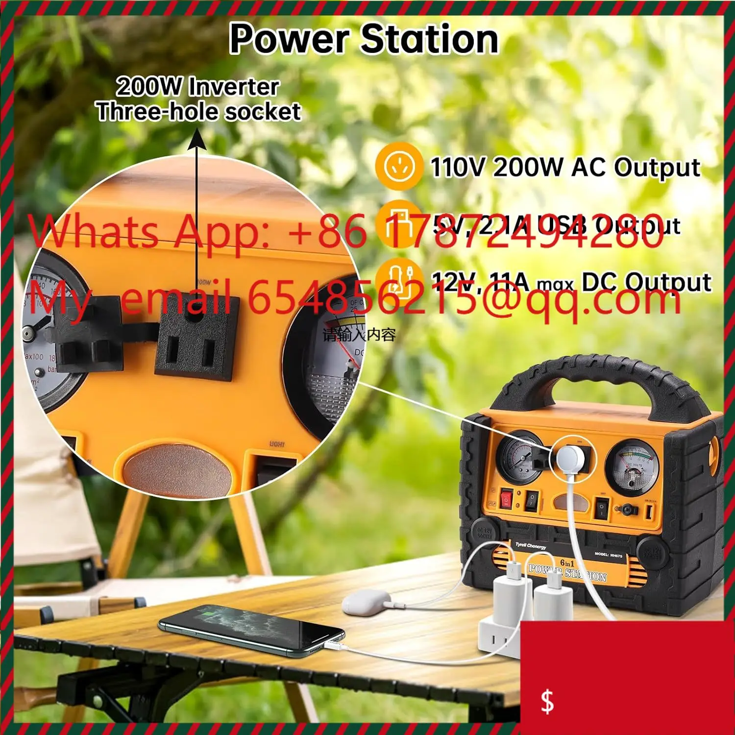 Starter 12v Air Compressor Portable Emergency Tool Charging 8000mAh Power Supply Car Starter With 200W Power Inverter