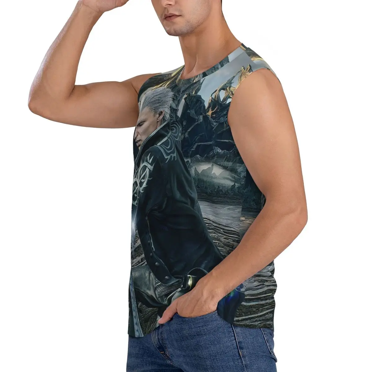 Vergil From The Devil May Cry Seri Men Sleeveless Tank Tops Quick Dry Breathable Gym Fitness Running Summer Casual Sport Vest
