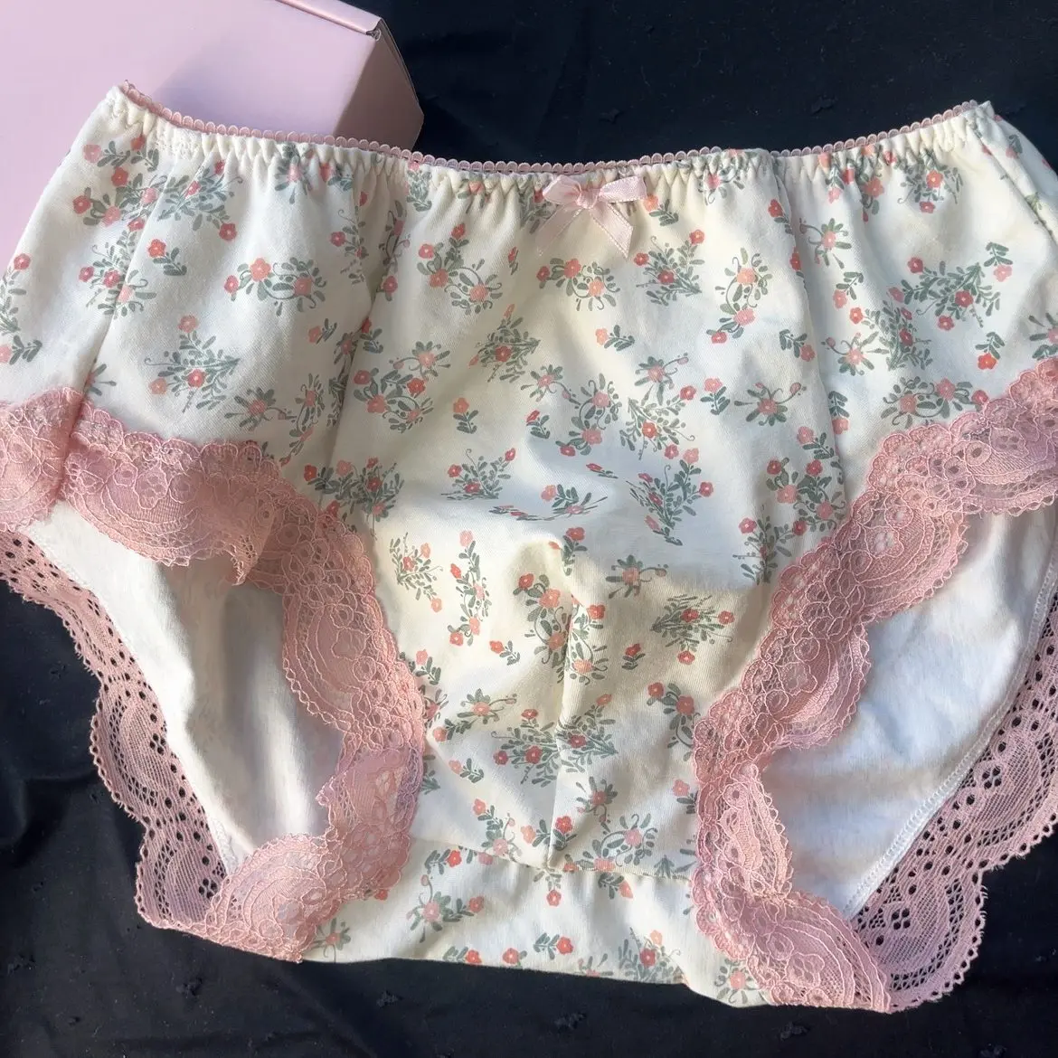 Handmade Man's Elastic Middle Waist Cotton Soft  Pink Lace Hem Floral Printing Panties  100kg above can wear Bigger Oversize