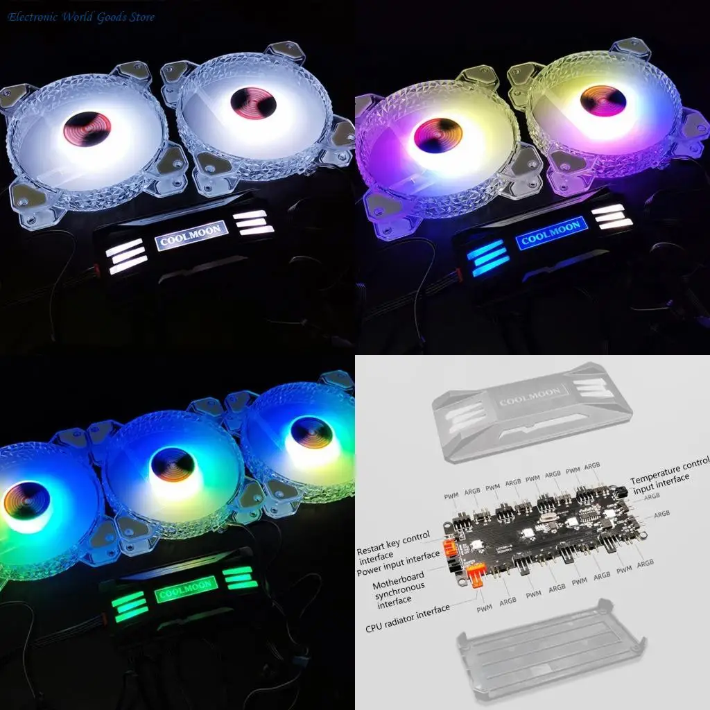 A3PD 8X4Pin PWM 10X3Pin ARGB Upgrade Coolmoon Wireless Remote Control Chassis Fan Hub