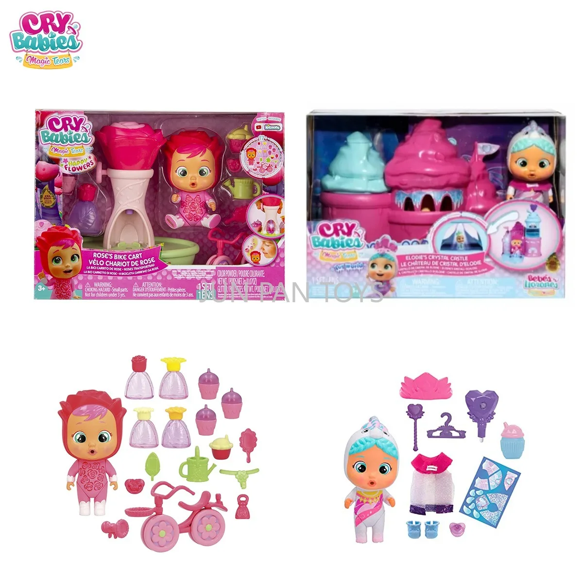Muñeca Original Cry Babies Magic Tears Happy Flower, Rosa, Bicicleta, Mundo ICY, Castillo de Elodie, Juego de Figuras de Acción, Juguete para Niñas, Regalo