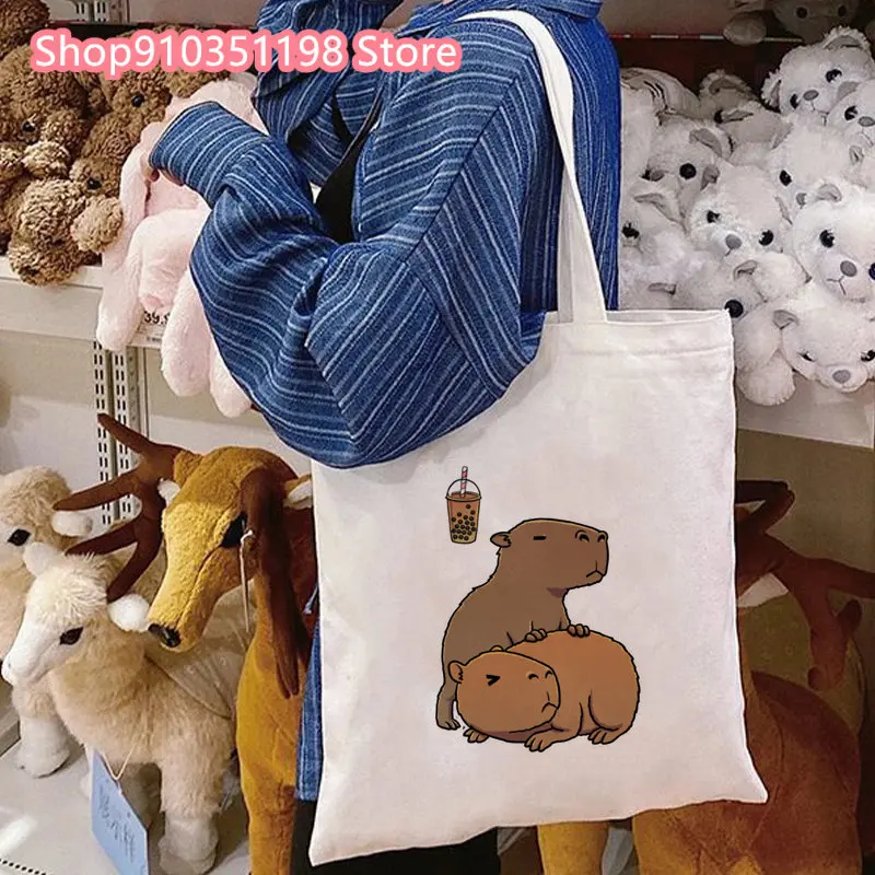 Capybara Shopping Shoulder Tote Bag High Capacity Environmental Friendly Shopper Bags Foldable Hip Hop Canvas Bag Handbags Gifts