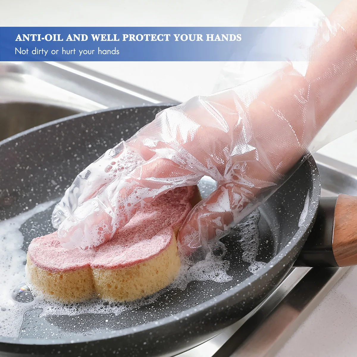 

100Pcs Transparent Disposable Polyethylene Gloves Food Grade Extra Length Food Handling Safety Plastic Pe Gloves