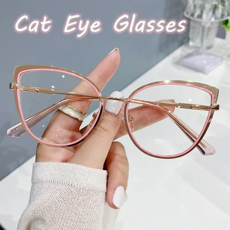 

6 Colors Anti-blue Light Cat Eye Eyeglasses Frame Brand Designer Oversized Optical Glasses Frames Clear Glasses for Men Women