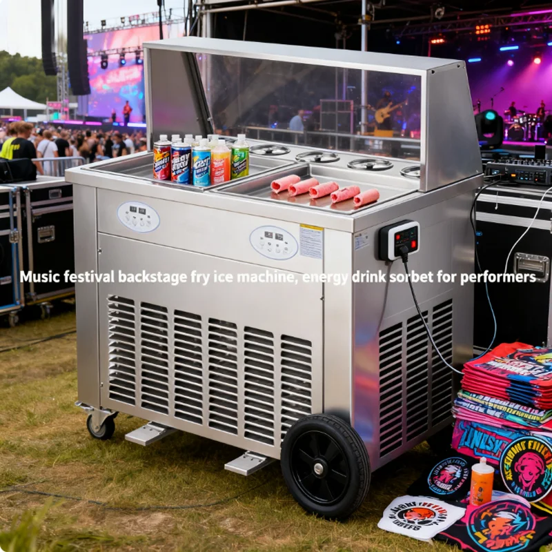 Portable Fried Ice Cream Machine Single Square Pan Cooking Double Pan Ice Cream Roll Machine
