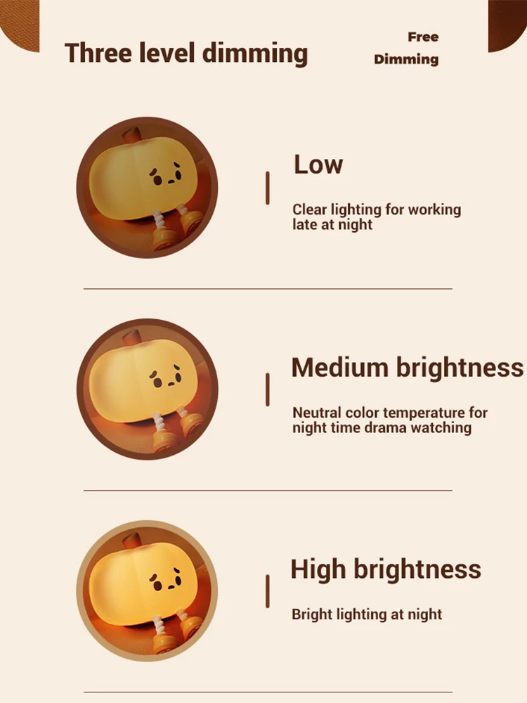 Cute Pumpkin Night Lights Cute Soft Silicone Safe Lamp Decorations Timing Dimmable Bedside Decoration Kids Baby Halloween Gifts