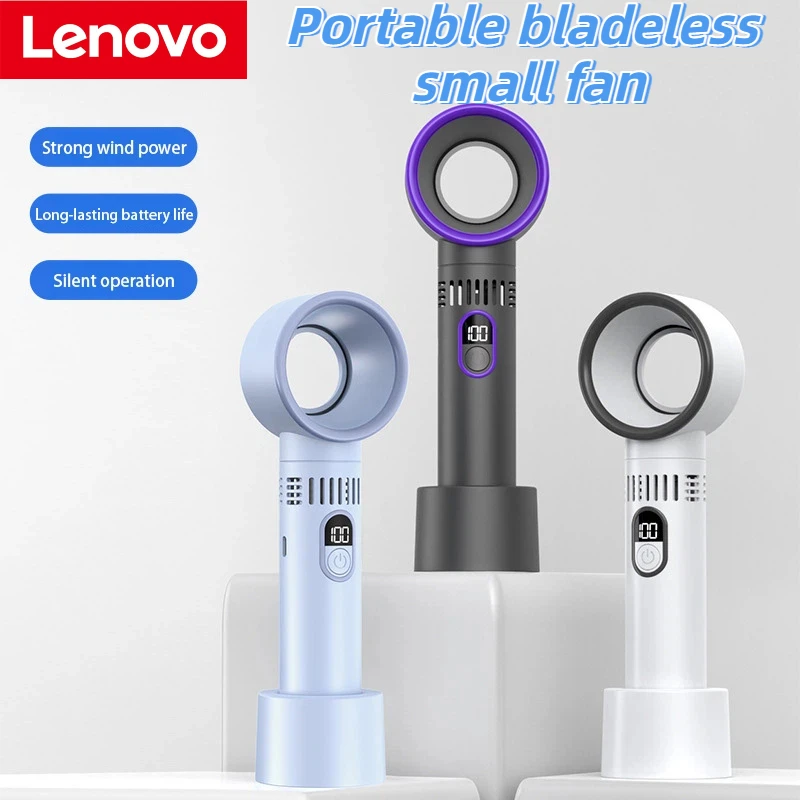 Ventilador Sem Lâminas Lenovo 100 Níveis, Ventilador Digital Inteligente de Alta Velocidade, Ventilador Portátil USB com Grande Fluxo de Ar, Novo 2026