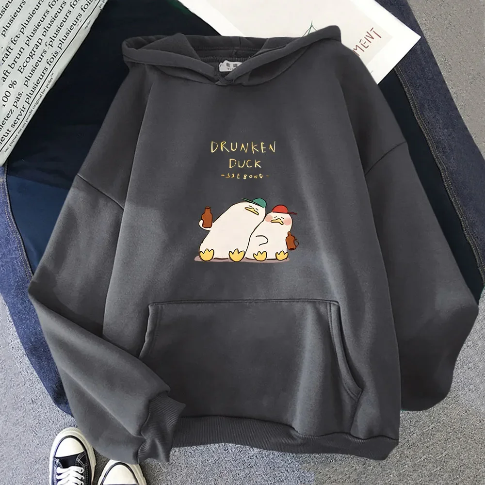 Kawaii I'm Sick of Everything Hoodies for Women Clothing Cartoon Anime Duck Sweatshirt Y2k Pullover Men Top Long Sleeve Casual