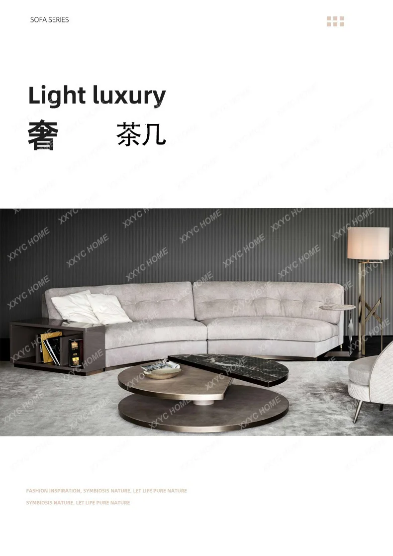 X-S Bronze round few marble leather combination light luxury minimalist table fashionable atmosphere HG