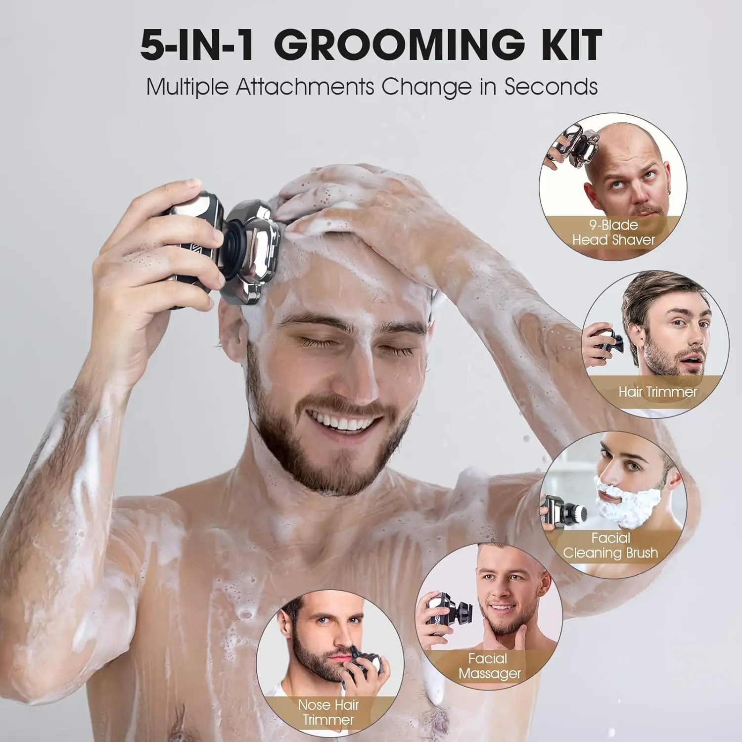 4D Head Shavers for Bald Men, Upgraded 9 Floating Heads 6-in-1 Rechargeable Waterproof Wet Dry Bald Head Shavers for Men