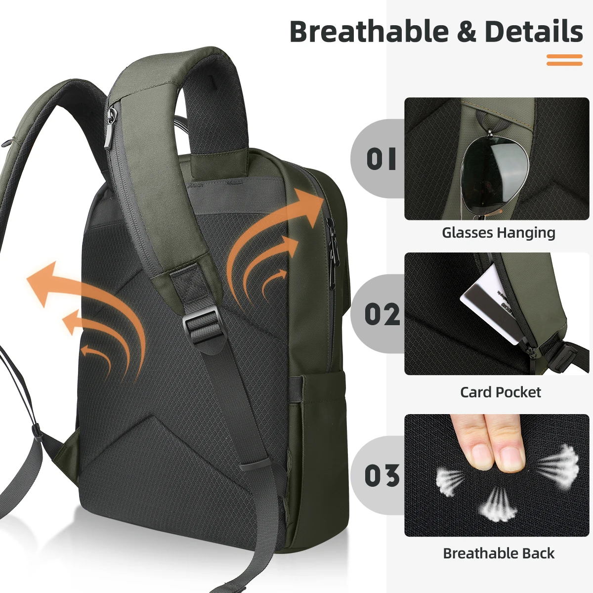 حقيبة ظهر للأعمال من HK Flap للرجال مقاومة للماء مقاس 15.6 بوصة للكمبيوتر المحمول حقيبة ظهر كاجوال ذات سعة كبيرة حقيبة مدرسية حقيبة ظهر للسفر #2