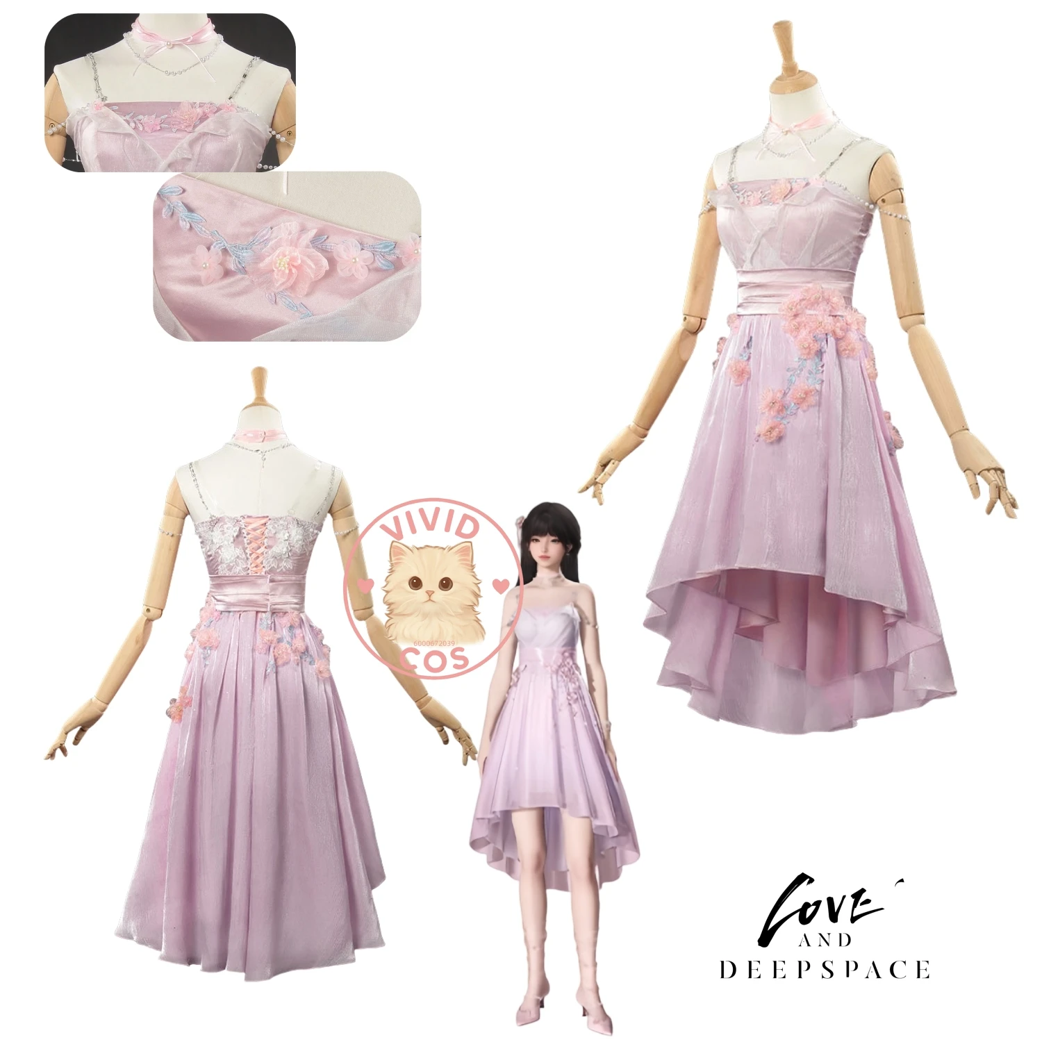 

Game Love and Deepspace Cosplay Costume Pink Flower Cute Dress Fashion Role Playing Clothes for Women Adult Comic Con Party Set
