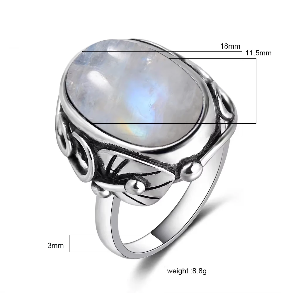 925 Sterling Zilver Ovaal 11*17mm Maansteen Ringen Vintage Ringen voor Mannen Vrouwen Sieraden Ring Gift