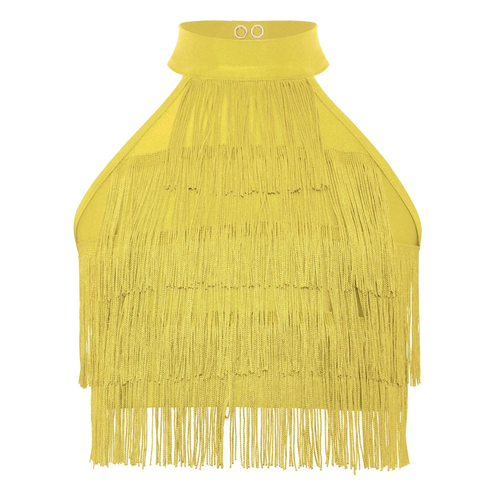 Children's Fringe Crop Top Sleeveless Strappy Back Tiered Tassels Vest Dancewear Kids Girls Salsa Chacha Latin Dance Costume