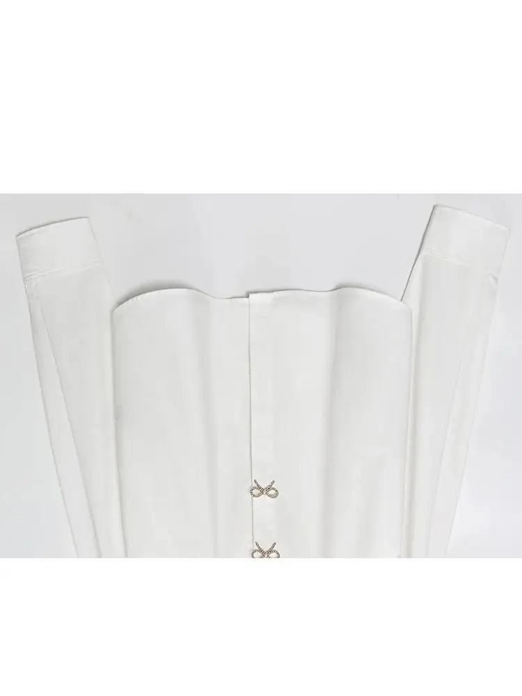 

HH Women Jewelry Bow Button Decorated Poplin Solid Lapel Shirt Female Simple High Street Casual Long Sleeve Fashion Shirt