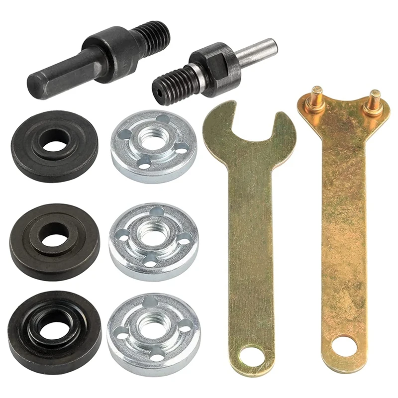 Drill Angle Grinder Adapter With Flange Nut Parts Set,3 Set Replacement Grinder Flange Nuts And Wrench Conversion Tool