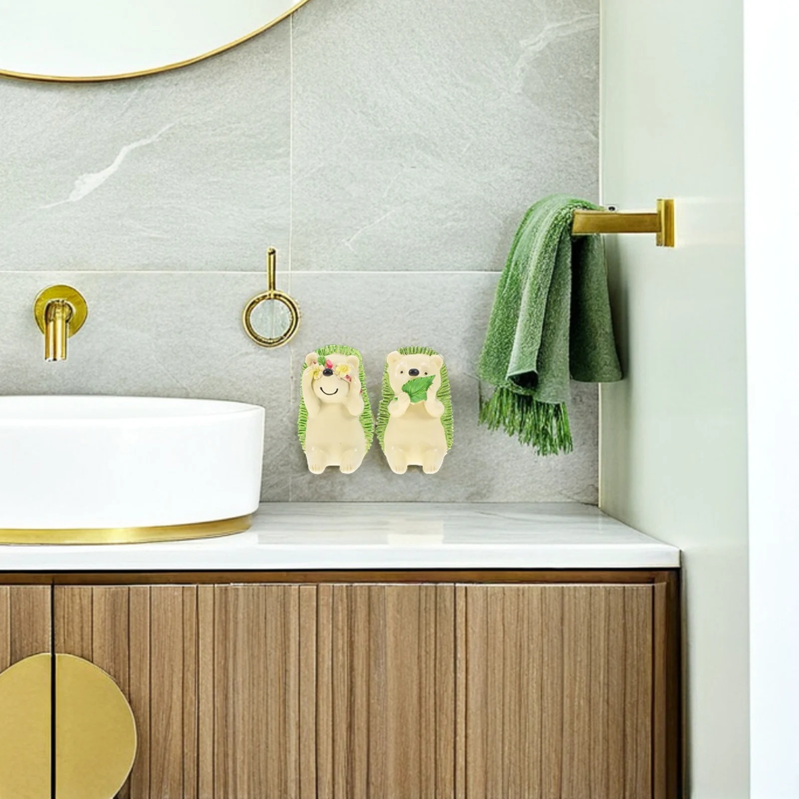 

2Pcs Toothbrush Holders Green Cartoon Hedgehog Wall Mount Bathroom Organizer Storage Hook Fade Resistant Wear Resistant Eco